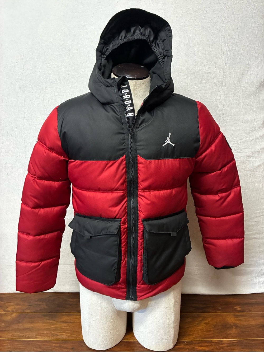 Jordan Red and Black Kids Puffer Jacket with Hood
